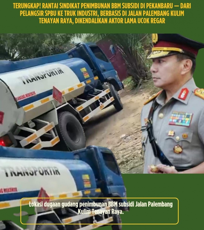 Tangki Biru-Putih Transporter Masuk ke Gudang Ucok Regar Aktivitas Mafia Solar Subsidi di Jalan Palembang Kulim Bebas Beroperasi